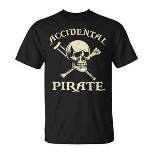 Camiseta Accidental Pirate negra unisex para adultos, talla mediana, diseño humorístico - Product Image 1