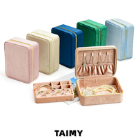 Boîte à bijoux en velours rectangulaire à double couche avec fermeture éclair, personnalisable avec logo, pour le rangement des bijoux des femmes au quotidien et en voyage
