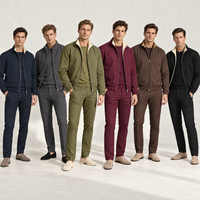 Ensemble 3 pièces pour homme : Veste décontractée à col montant réversible en coton mercerisé, T-shirt long en coton, Pantalon extensible en coton, nylon et élasthanne