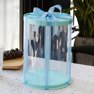 Customized Transparent Round Birthday Cake <b>Box</b> Food Grade <b>White</b> Cardboard with Embossing and Matt Lamination Printing Handling - Product Image 2