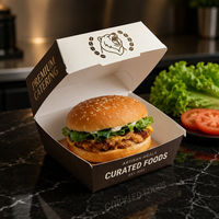Boîte à hamburger carrée jetable en carton ivoire, biodégradable, résistante à l'huile, avec logo personnalisé en relief, fermeture magnétique, pour la restauration rapide