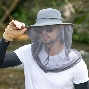 Sombrero de Senderismo de Ala Ancha para Verano, Protección Solar, Transpirable, Impermeable, con Mosquitero, Unisex, para Adultos, Material de Poliéster, Táctico - Product Image 1