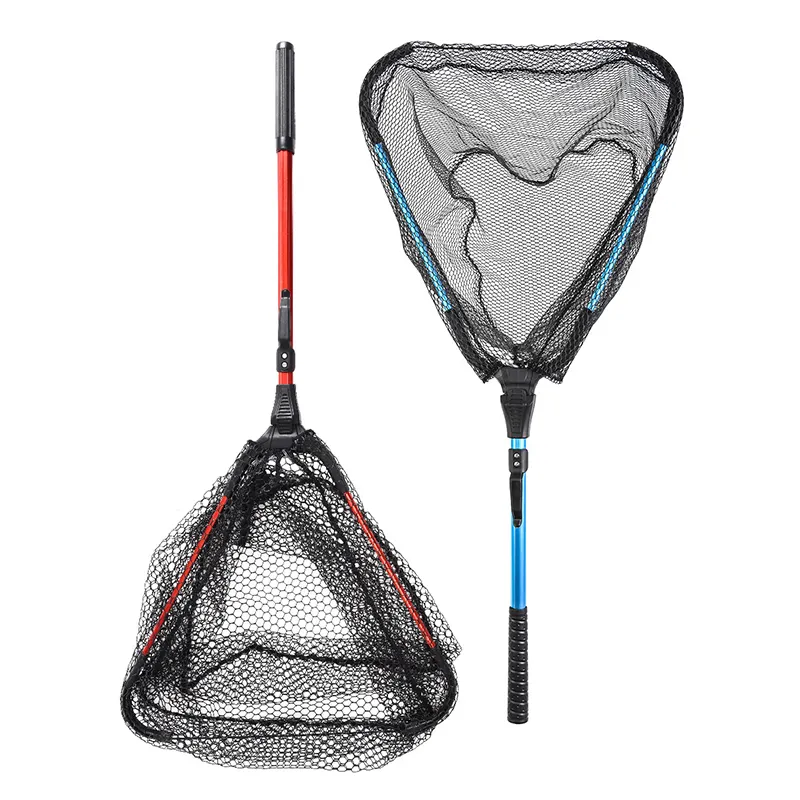 Rubber Coated Freshwater or Saltwater Floating Fishing Nets red de pesca Foldable Telescopic Fly Fishing Landing Net