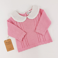 Pull en tricot rose pâle Pinuotu pour bébé, design à volants torsadés, pull-over épais pour nouveau-né, tricoté 100% coton