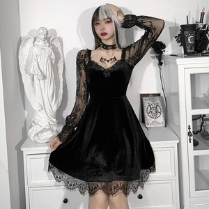 Vestido gótico Punk para <span class=keywords><strong>mujer</strong></span>, vestido negro Retro Grunge en capas con cordones, ropa gótica Lolita, disfraz <span class=keywords><strong>de</strong></span> Halloween, Vampire, graduación - Product Image 1