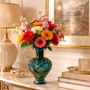Vase en verre soufflé à la main avec poignée, carafe décorative pour fleurs, pour la table à manger et la décoration du salon - Product Image 4