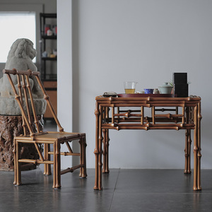 Bamboo Ming Style Small Square <b>Table</b> <b>Set</b> With Chair Durable Antique Design For <b>Dining</b> Room - Product Image 3