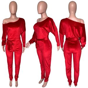 <span class=keywords><strong>Mono</strong></span> de terciopelo elástico con mangas murciélago, hombros descubiertos y cinturón, con pantalones ajustados para mujer - Moda Sehe - Product Image 5