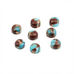 Mejor calidad Real turquesa Lava cobre suave 10mm hinchado redondo Flatback cabujón calibrado piedra preciosa suelta para hacer joyería - Product Image 1