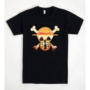 T-shirt Straw Hat Crew nera con design Sunset Skull, taglia unisex per adulti - Product Image 1