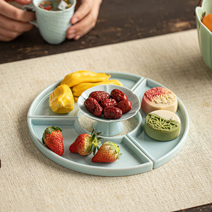 Plato de cerámica estilo chino para repostería, bandeja redonda de porcelana para frutas y aperitivos, para uso en fiestas en casa. - Product Image 1
