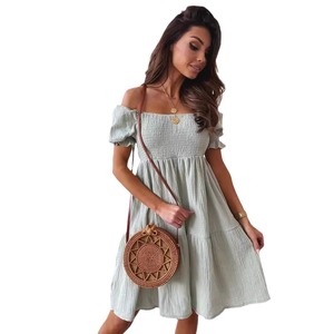 Vestido Midi de Verano con Hombros Descubiertos y Manga Corta, <span class=keywords><strong>Ropa</strong></span> Elegante para Mujer, Vestido Casual Sólido sin Espalda con Estampado Floral para la Playa - Product Image 3