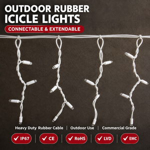Rubber Icicle <b>Lights</b> White Cable Twinkle IP67 Drop Connectable Extendable Commercial Outdoor Eaves Roofline Christmas Decor - Product Image 1
