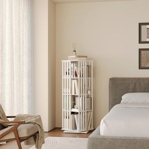 YOWOS Étagère à livres rotative moderne en bambou, tour de présentation 360° sur pied, 4 niveaux pour enfants et <span class=keywords><strong>adultes</strong></span> (Blanc) - Product Image 4