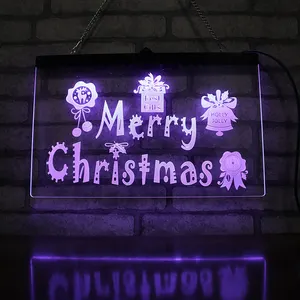 创意节日礼物圣诞快乐设计3D幻灯按钮开关夜灯挂架亚克力发光二极管标志灯