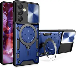 Redmi Note 13 Pro Plus 5G 4G 회전식 마그네틱 링 메탈 킥스탠드 충격 방지 휴대 전화 케이스 용 슬라이드 카메라 렌즈 커버