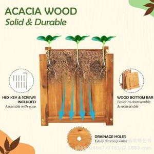 Jardinière carrée en bois Idzo, acacia massif, trous de drainage, pot de fleurs de jardin, jardinières d'extérieur - Product Image 5