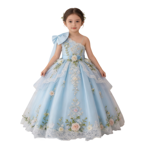 Abito da Festa per Bambine, Vestito da Principessa per Damigelle, Abito da Ballo in Tulle con Applicazioni Floreali 3D e Orlo in Pizzo, Abbigliamento per Bambini all'Ingrosso - Product Image 1