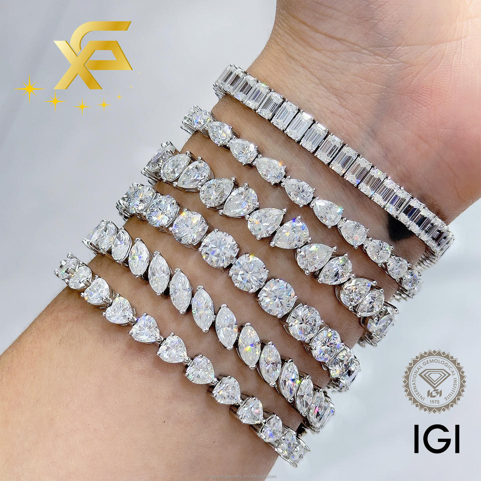 Real Silver Color Real diamond IGI Certificates Various Cutting Tennis Chain Lab Grown ...