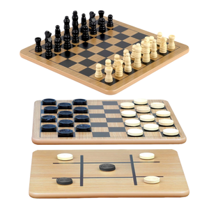Set di Giochi da Tavolo 3 in 1 in Legno: Scacchi, Dama e Tris, Gioco di Strategia Multifunzione per Bambini, Adulti, Famiglia, Viaggi, Scuola, Regalo - Product Image 1
