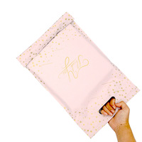 Sacs d'expédition en polyester A4 recyclé rose et bleu en stock, écologiques et transparents, pour vêtements, artisanat et autocollants