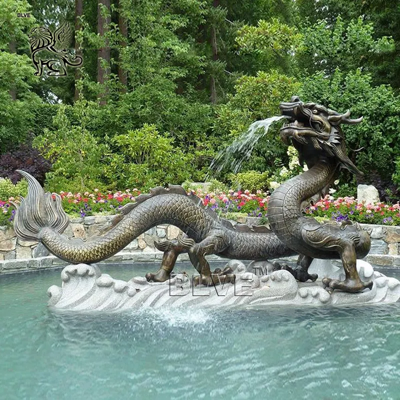 BLVE Outdoor Decoration Large Metal Chinese Feng Shui Animals Water Fountains Bronze Dragon Garden Fountain With Statue