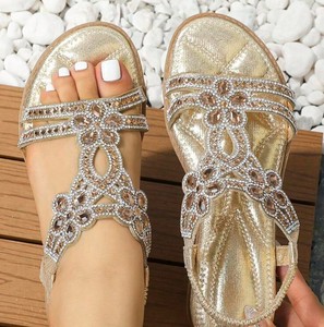 Elegant White Gladiatorial Flat Sandals With Rhinestone Decoration <b>Open</b> <b>Toe</b> Slip-On Women's Summer Shoes - Product Image 2