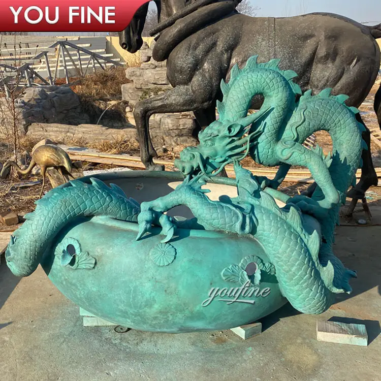 Statue de grande taille de Style chinois Antique en forme de cylindre de Dragon en Bronze