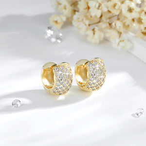 2025 New Factory Wholesale <b>Fine</b> High Quality Popular <b>Hoop</b> 14k Brass Gold Plated Zirconia Women's <b>Earrings</b> Jewelry - Product Image 2