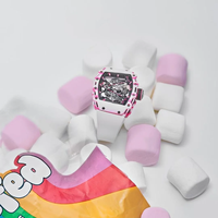 Montre mécanique de luxe de style RM 38-02, carrée, en caoutchouc rose, analogique, avec tourbillon, squelette, de plongée, sportive, alarme, charme, fibre de carbone