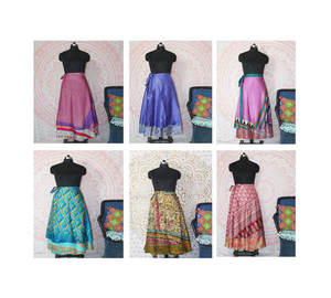 Falda Envolvente de Seda Hecha a Mano, Falda de Danza del Vientre India, Falda Hippie Multicolor para Niña - Product Image 2