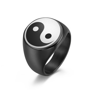 Chinese-style Tai Chi diagram <b>titanium</b> steel men's <b>ring</b>, Taoist yin-yang fish for self-cultivation and tranquility, a souvenir f - Product Image 1