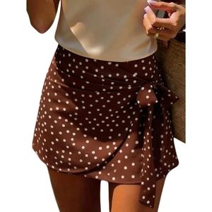 RoseSeek Jupe courte portefeuille à pois pour femme, taille haute, avec nœuds latéraux, en satin doux, avec décoration en nœud - Product Image 1