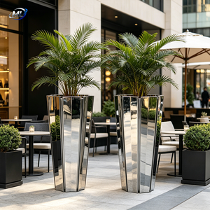 Maceta Cuadrada Moderna de Acero Inoxidable Cromado para Plantas Verdes, Decoración de Jardín y Hogar - Product Image 1