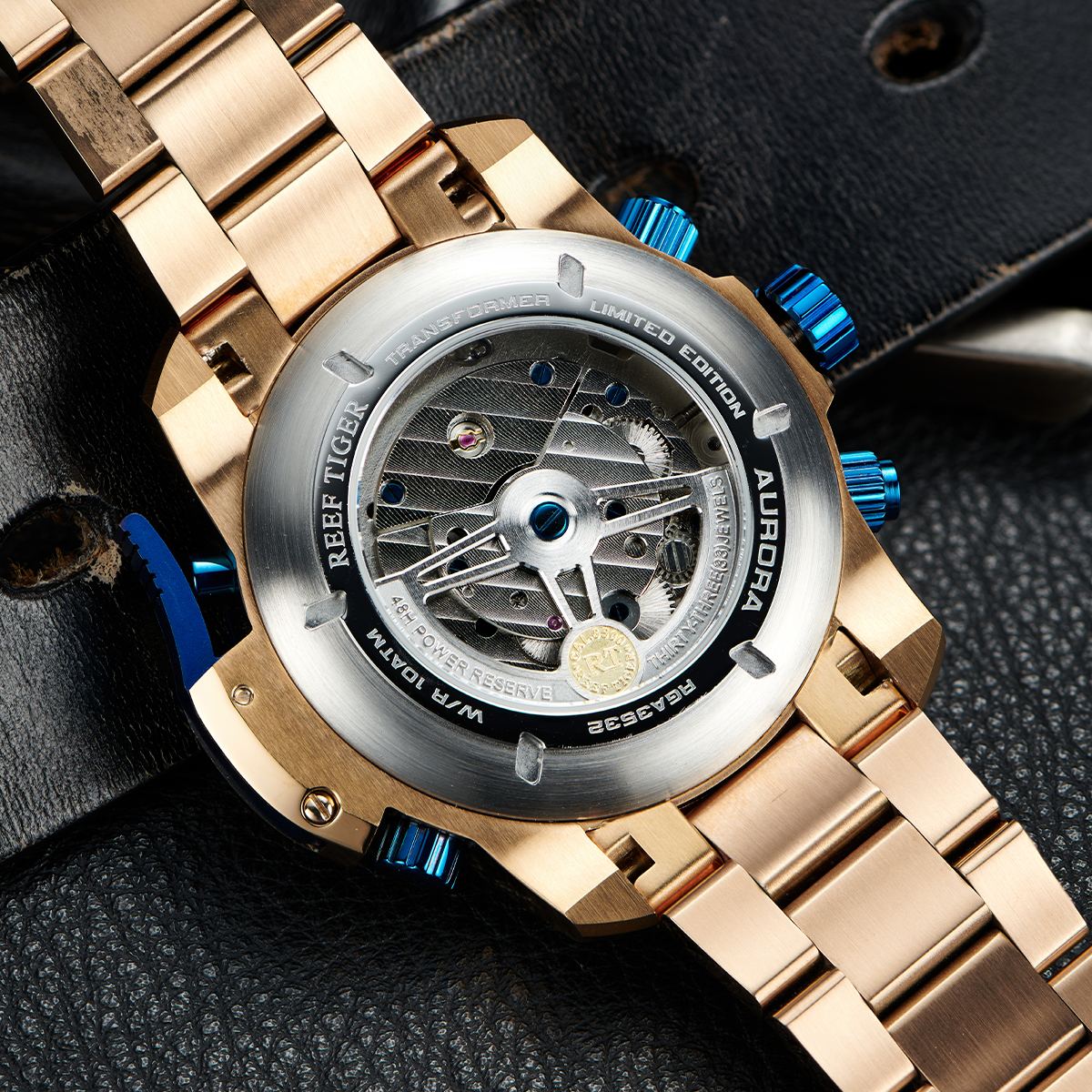 Orologio Subacqueo Automatico Reef Tiger RGA6903 – Cassa PVD 49mm, Quadrante Nero, Sportivo - 4