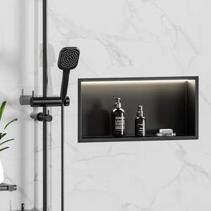 Niche de <span class=keywords><strong>douche</strong></span> en acier inoxydable 304 noir mat avec lumière LED 60x30x10 CM, pas besoin de carrelage, étagère à encastrer dans le mur pour le rangement de la salle de bain - Product Image 2