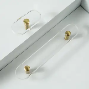 Maxery Brass Acrylic Furniture Handles Modern Fashionable Pulls Cupboard Wardrobe Dresser Shoe Box Drawer Cabinet Knobs