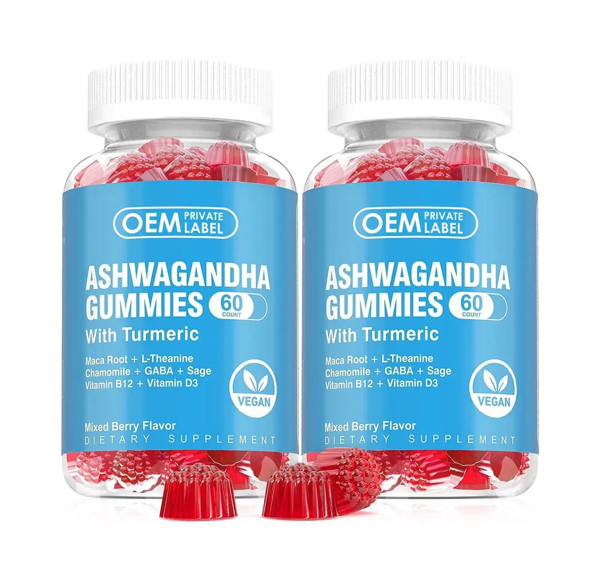 Nhãn hiệu riêng dinh dưỡng hữu cơ bổ sung Ashwagandha chiết xuất từ rễ lo lắng tăng cường miễn dịch Ashwagandha Gummies Gummies Gummy