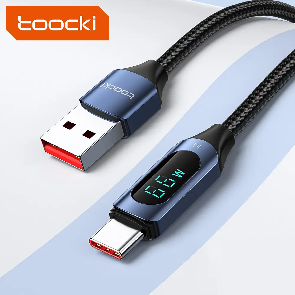 Toocki Custom Logo 6A Type C Charging Cable With Led 66W display usb c cable For Samsung Phone