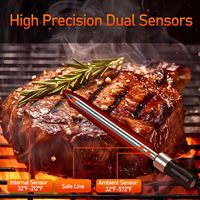 Termometer daging nirkabel Dual-Probe, termometer daging nirkabel dengan Bluetooth 5.2 (jangkauan 520 kaki), basis LCD pintar dan peringatan aplikasi