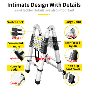 บันไ<span class=keywords><strong>ด</strong></span>อลูมิเนียมอัลลอย<span class=keywords><strong>ด</strong></span>์แบบยื<span class=keywords><strong>ด</strong></span>หดได้สอง<span class=keywords><strong>ด</strong></span>้านรูปตัวเอ รุ่น QAOSEN JDT3032 ขนาด 3.2 เมตร สีเงิน 2-in-1 สำหรับงานอุตสาหกรรมและกลางแจ้ง ได้รับการรับรองมาตรฐาน CE รับน้ำหนักได้ 300 ปอนด์ - Product Image 4