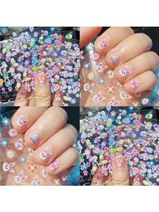 30 autocollants pour ongles pour enfants, motif lapin de dessin animé, qui brillent dans le noir, autocollants mignons pour ongles en forme de fleurs, autocollants adhésifs Kawaii pour enfants - Product Image 1