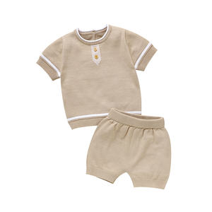 Mimixiong vente en gros ensemble bébé été coton respirant ensemble de vêtements solide bébé tricoté supérieur et pantalon court 2 pièces costume neutre - Product Image 6