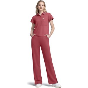Conjunto de Uniformes Médicos para Mujer FOXA, Top Polo con Cierre y Pantalones Rectos de Mezcla de Algodón - Product Image 1