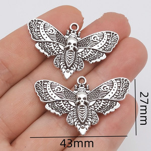 Gothic Moth Halloween Skull Skeleton Head Charms Flying Insect Charm per gioielli che fanno collana orecchini forniture artigianali fai da te - Product Image 3