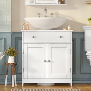 <span class=keywords><strong>Meuble</strong></span> de rangement moderne blanc <span class=keywords><strong>sous</strong></span> évier avec 2 portes et un tiroir, <span class=keywords><strong>meuble</strong></span> <span class=keywords><strong>sous</strong></span>-évier en U pour salle de bain - Product Image 2