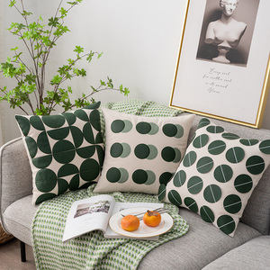 Funda De Almohada bordada de cuero PU de retazos Verdes Naturales nórdicos, funda de cojín de sofá antiguo para sofá, dormitorio, sala de estar - Product Image 5