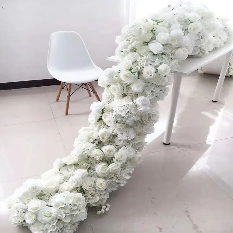 L-FR High quality silk faux rose flowers runners fake floral aisle runner wedding row decoration artificial wedding arch flower