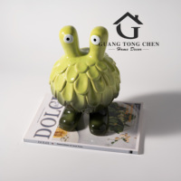 Statuette en résine de monstre vert à deux têtes, fantaisie et mignonne, sculpture de personnage de dessin animé créative, style simplicité moderne, décoration d'intérieur
