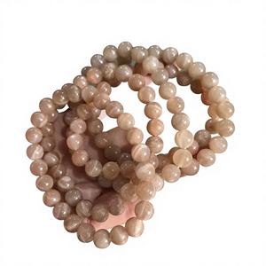 Pulseras Elásticas de Piedras Naturales de 8mm, Bonitas y a la Moda, con Cuentas Redondas de Piedra Lunar Melocotón, para Regalo Budista, Venta al Por Mayor - Product Image 1